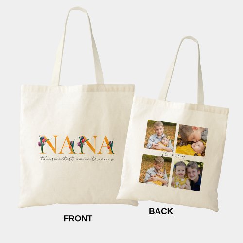 Nana Floral Personalized Photos Shopping Tote Bag