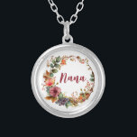 Nana Flowers Round Boho Custom Silver Plated Necklace<br><div class="desc">Introducing our stunning round sterling silver plated necklace, adorned with beautiful boho flowers and a customizable name, making it the perfect gift for Mother's Day. This unique piece of jewelry is a beautiful way to show your appreciation for the special woman in your life. The intricate floral design adds a...</div>