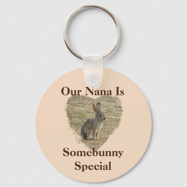 Nana From Grandchildren Animal Pun Adorable Bunny Keychain (Front)