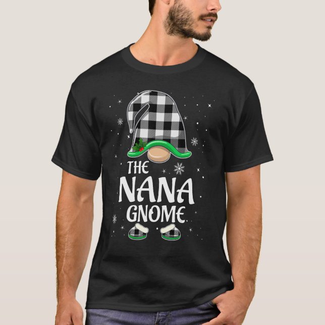 Nana Gnome Buffalo Plaid Christmas Matching Family T-Shirt (Front)