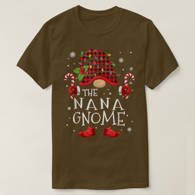 Nana Gnome Buffalo Plaid Matching Family Christmas T-Shirt (Design Front)