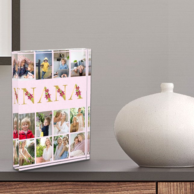 Nana Gold Floral Letters 12 Vertical Photo Collage Block (Creator Uploaded)