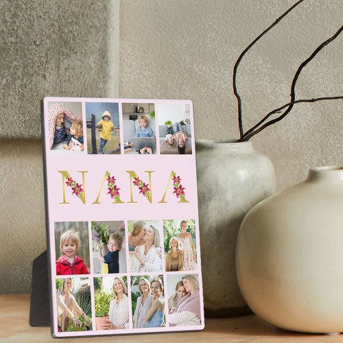 Nana Gold Flower Letters 12 Vertical Photo Collage Plaque