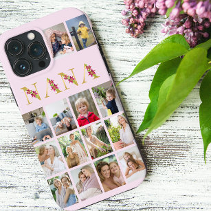 Nana Gold Flower Letters 14 Vertical Photo Collage iPhone 12 Pro Case