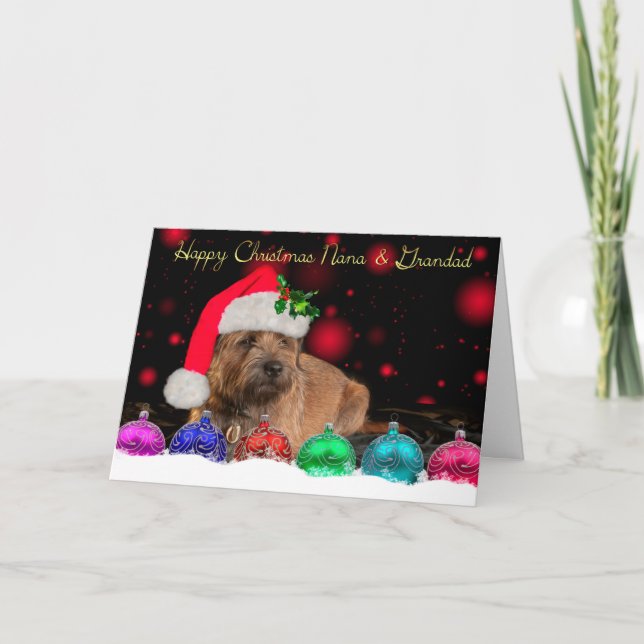 Nana & Grandad Border Terrier In Santa Hat Holiday Card (Front)