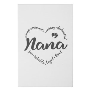 Nana, grandma Nana with heart words Faux Canvas Print