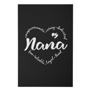 Nana, grandma Nana with heart words Faux Canvas Print