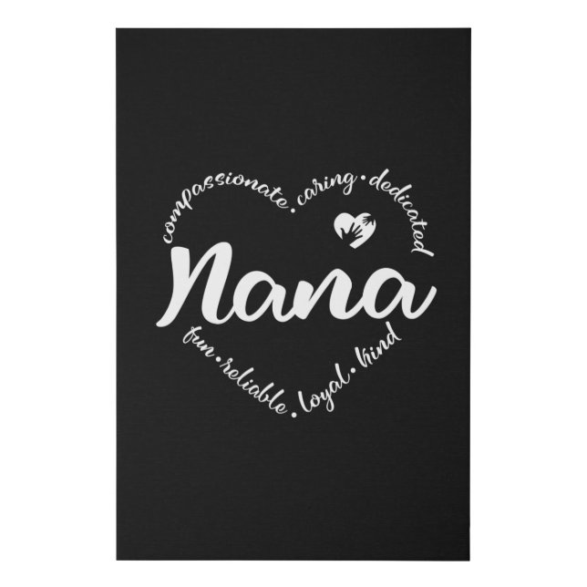 Nana, grandma Nana with heart words Faux Canvas Print (Front)