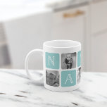 NANA Grandmother Photo Collage Coffee Mug<br><div class="desc">Customize this cute modern mug design to celebrate your favorite grandma this Mother's Day, Christmas or birthday! Design features alternating squares of photos and turquoise aqua letter blocks spelling "NANA" in modern serif lettering with a white heart in the last square. Add five of your favorite square photos (perfect for...</div>
