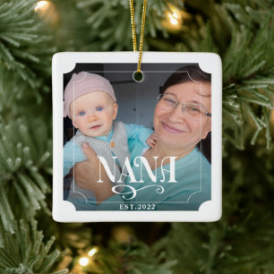 Nana Grandpa Year Established 2 Photo Christmas  Ceramic Ornament