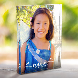 Nana Handwritten Calligraphy Heart Custom Keepsake Photo Block