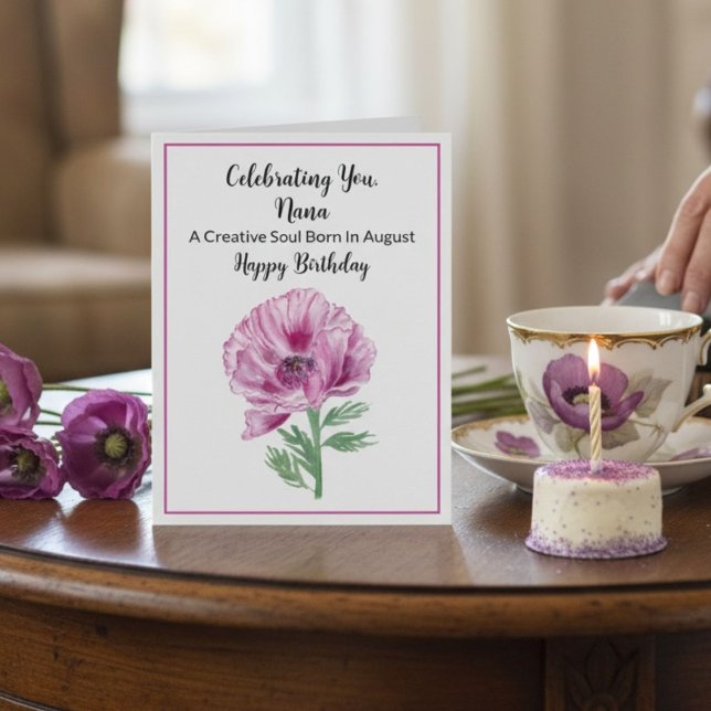 Nana Happy August Birthday Purple Poppy Card (Creator Uploaded)