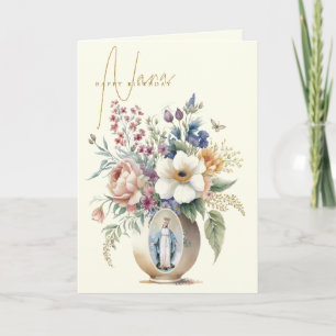 Nana Happy Birthday Floral Virgin Mary Letterpress Thank You Card