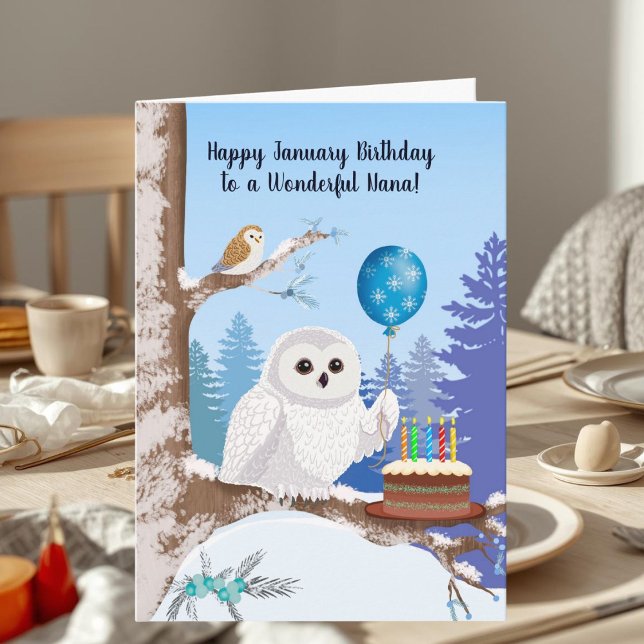 Nana Happy January Birthday Snowy Owl Card (Creator Uploaded)