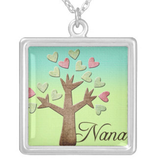 nana heart tree blue green gradient silver plated necklace