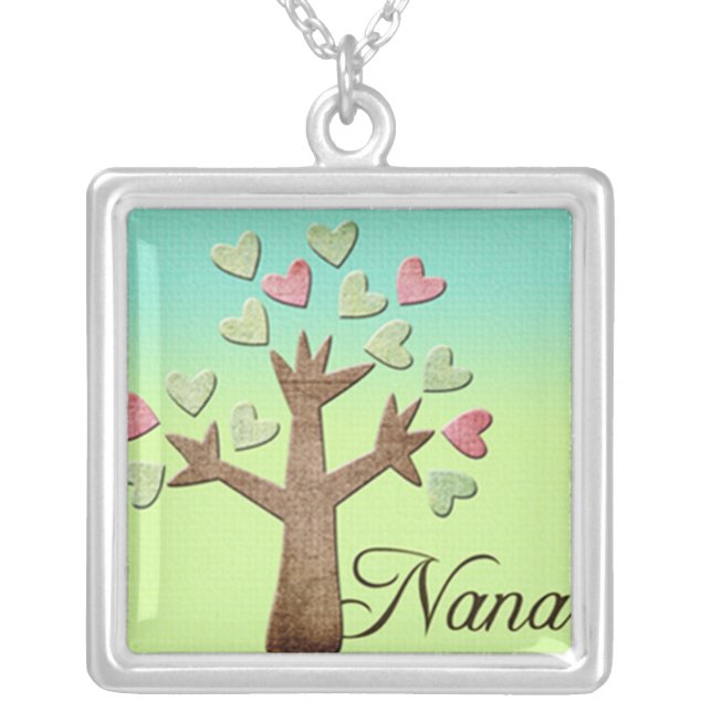 nana heart tree blue green gradient silver plated necklace (Front)