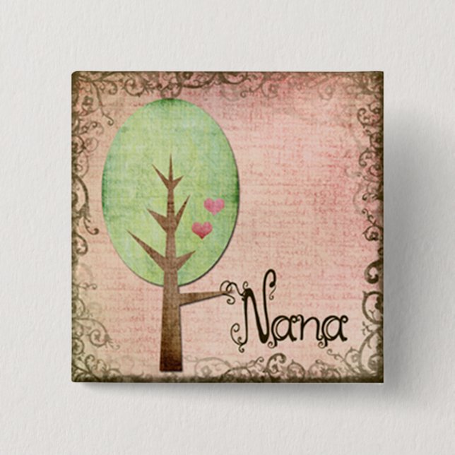 nana heart tree pink pinback button (Front)