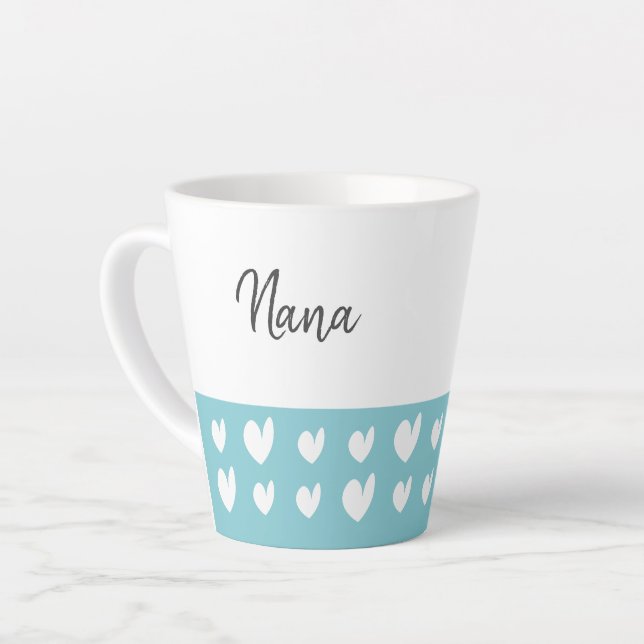 Nana Heart Turquoise Latte Mug (Left Angle)