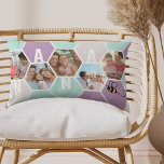 Nana Honeycomb Photo Collage 4 Letter Name Lumbar Pillow<br><div class="desc">Honeycomb photo pillow - editable for any 4 letter name, such as NANA and personalized with 5 of your favorite photos, which are displayed as hexagon shape photo collage. The honeycomb geometric pattern is in a pretty color palette of lilac mint and grey and decorated with a bee. For alternative...</div>