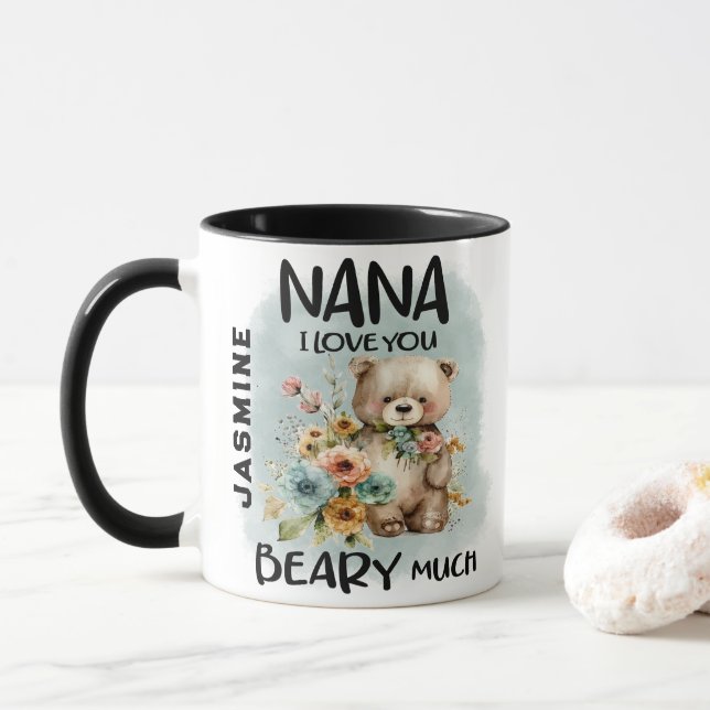 Nana I Love You Beary Much - Personalized Name Mug (With Donut)