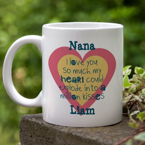 Nana I love you so much Blue and Pink Love Heart Coffee Mug