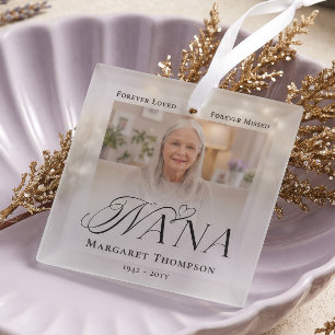 Nana In Loving Memory Memorial Photo Keepsake Glass Ornament