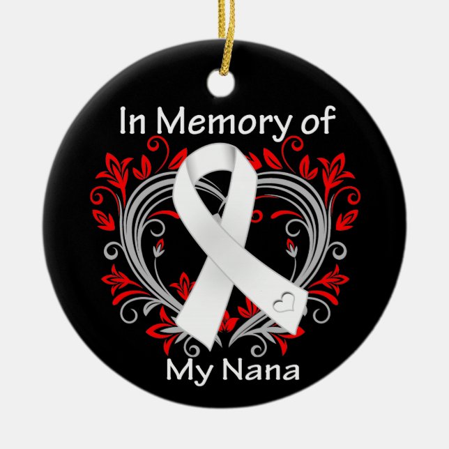 Nana - In Memory Lung Cancer Heart Ceramic Ornament (Front)