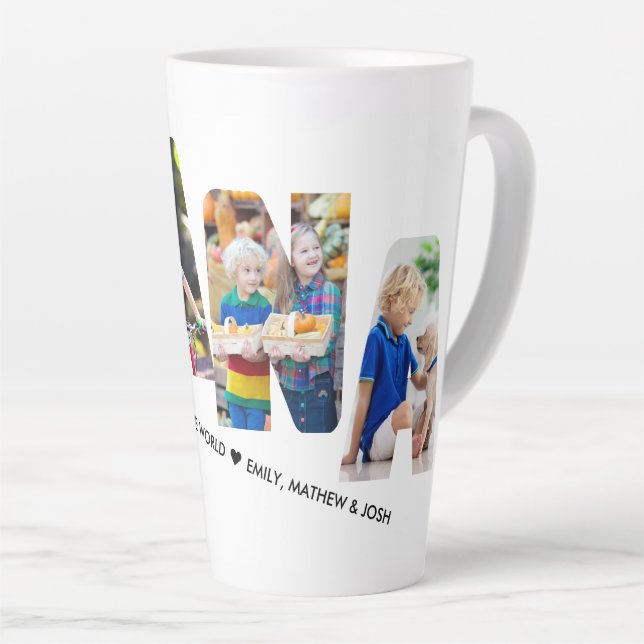 NANA Letter Cutout 4 Photo Collage Personalized Latte Mug (Right Angle)