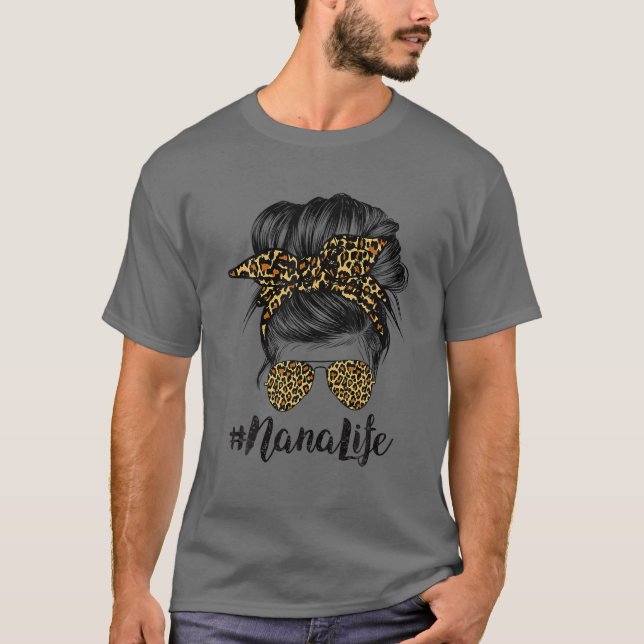 Nana Life Hair Bandana Glasses Leopard Print Mothe T-Shirt (Front)