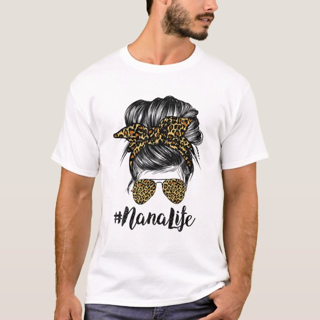 Nana Life Hair Bandana Glasses Leopard Print Mothe T-Shirt (Front)