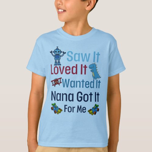 Nana Love Grandson Boys Toys Blue Robot Dinosaur T_Shirt