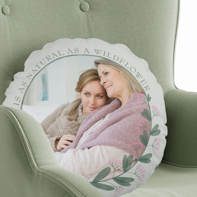 Nana Love Photo Pink Wildflower Floral Frame Round Pillow (Creator Uploaded)