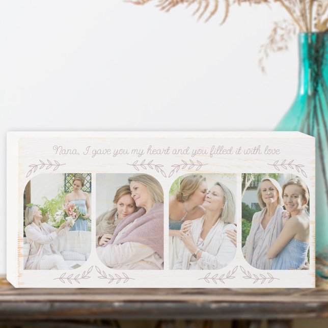 Nana Loving Words 4 Vertical Photo Delicate Leaf Wooden Box Sign (Creator Uploaded)