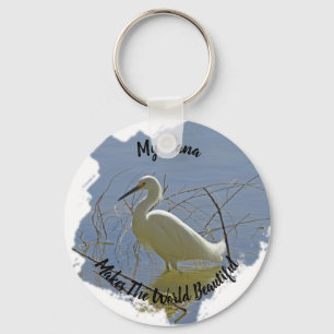 Nana Makes World Beautiful White Egret Grandmother Keychain