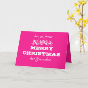 Nana Merry Christmas Personalized Name Cute Pink Card
