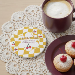 Nana Mia Retro Groovy Checkerboard and Cherry Coaster