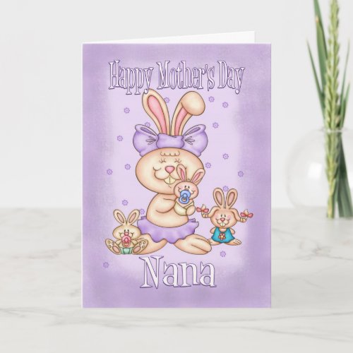 Nana Mothers Day Card _ Cute Rabbit With Her Litt