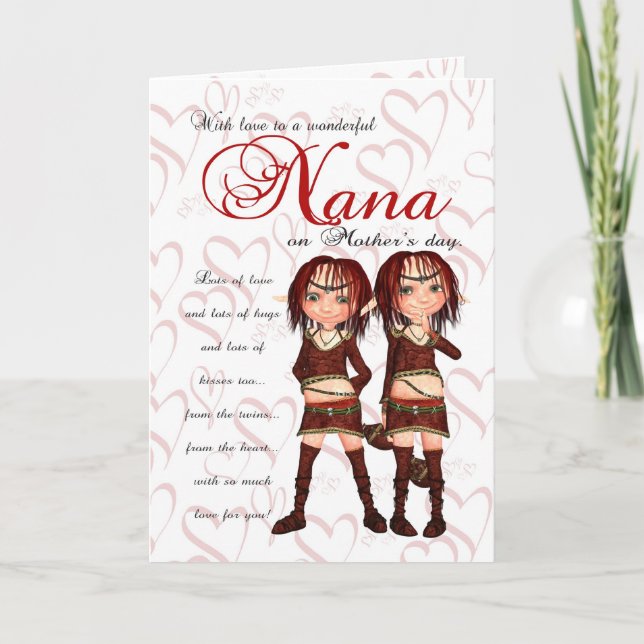 Nana Mother's Day Card From Twins - Two Cute Elves (Front)