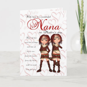 Nana Mother's Day Card From Twins - Two Cute Elves