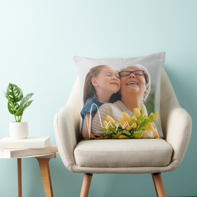 Nana Mothers day Text Overlay Script Chic Throw Pillow (Chair)