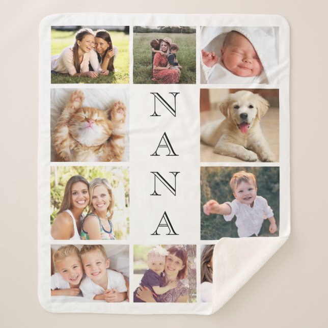 Nana Multi-Photo Collage Personalized Sherpa Blanket (Front)