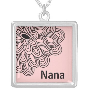 Nana Necklace Trendy Black Flower On Pink by celebrateitgifts at Zazzle