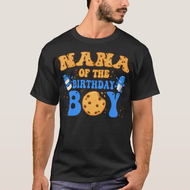 Nana Of The Birthday Boy Milk And Cookies Lover T-Shirt (Front)