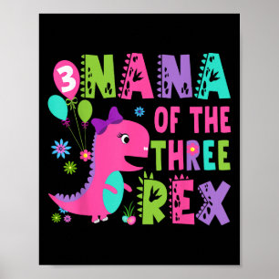 Nana Of The Three Rex Dinosaur T-rex 3rd Birthday Poster