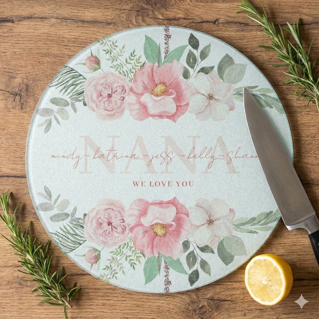 Nana Personalized Floral Cutting Board (Show your Nana how much you love her with this beautiful personalized floral cutting board! )