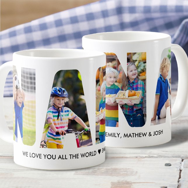 NANA Photo Collage Letter Cutout Grandkids Names Coffee Mug (Creator Uploaded)