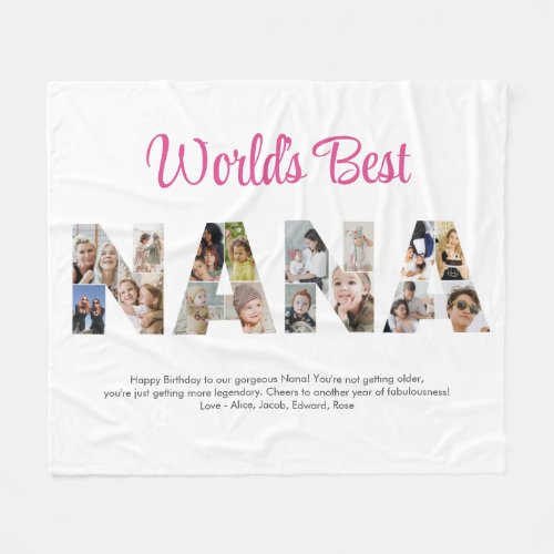 Nana Photo Collage Letter Cutout Grandma Birthday Fleece Blanket