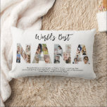 Nana Photo Collage Letter Cutout Grandma Birthday Lumbar Pillow<br><div class="desc">Celebrate the special moments with your grandmother with this Grandma Photo Collage design. This customizable design is perfect for creating a personalized and heartfelt gift for Mother's Day and Birthday celebration. Craft a beautiful collage with the word NANA, featuring cherished moments, creating a visual journey of the precious memories you've...</div>