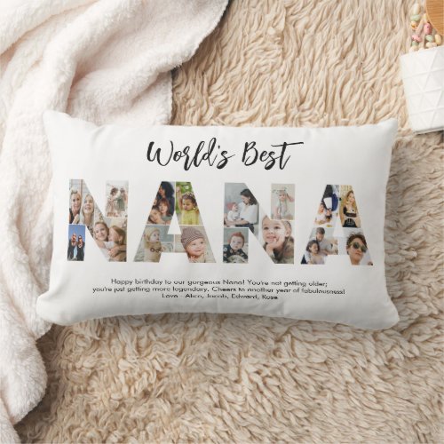 Nana Photo Collage Letter Cutout Grandma Birthday Lumbar Pillow