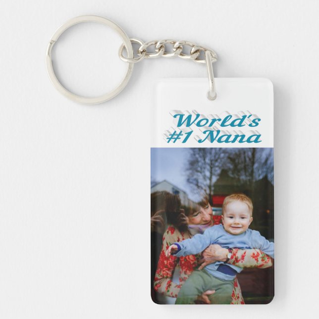 Nana photo sky blue text Mothers Day Keychain (Front)